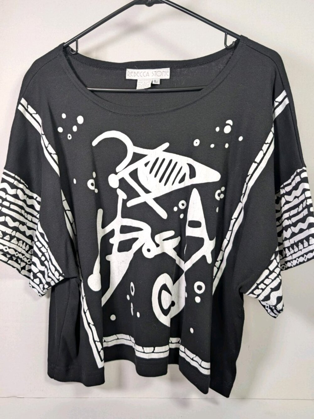 Abstract Tee Vtg 80s/90s T-shirt by Rebecca Stone USA Made Blk & Wht